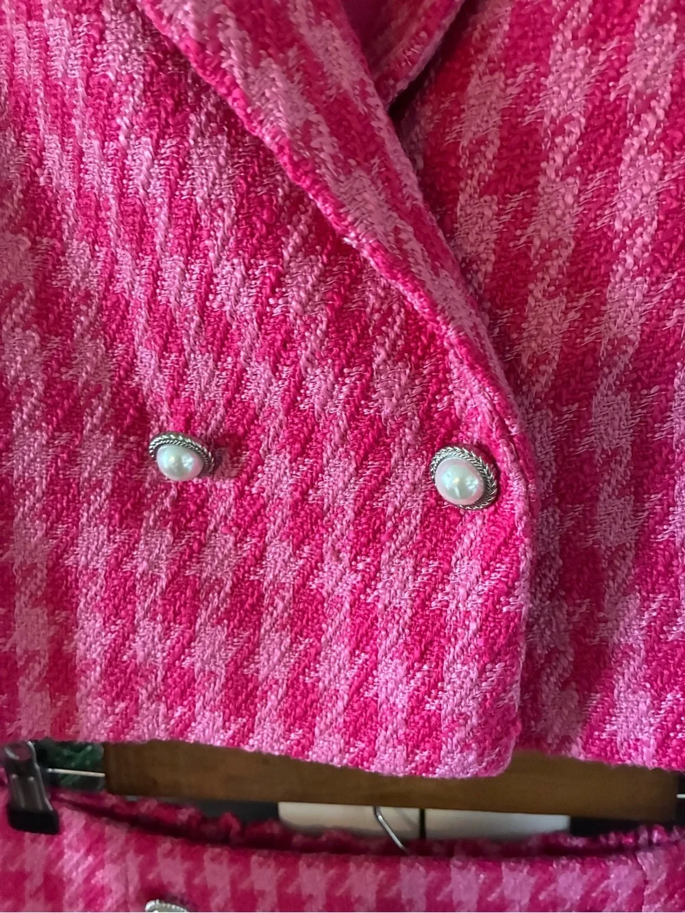 Cicy Bell Hot Pink Houndstooth Two-Piece Skirt Set nwt M Blazer L Skirt